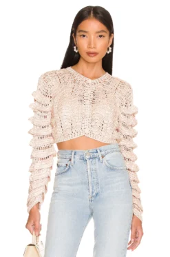 LoveShackFancy Junice Crop Cardigan Sand