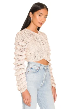 LoveShackFancy Junice Crop Cardigan Sand -Fashion Clothing LESH WK98 V3