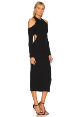 Ark Rib Midi Dress Black -Fashion Clothing LNA WD332 V3