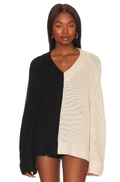 Earlene Color Block V Neck Black & Ivory