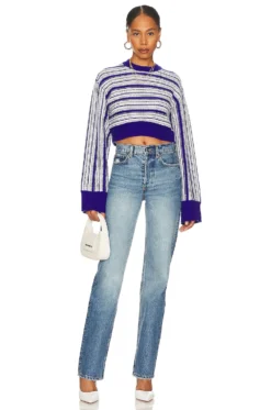 Kairi Cropped Stripe Crew Royal Blue & Ivory -Fashion Clothing LOVF WK1165 V4