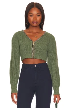 Tashia Cropped Zip Cardigan Deep Green