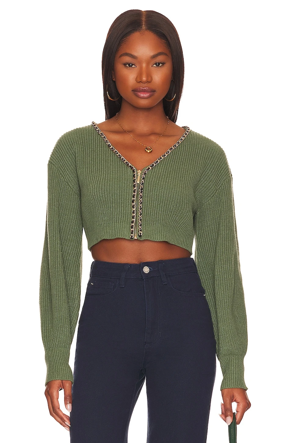 Tashia Cropped Zip Cardigan Deep Green 1 Tashia Cropped Zip Cardigan Deep Green
