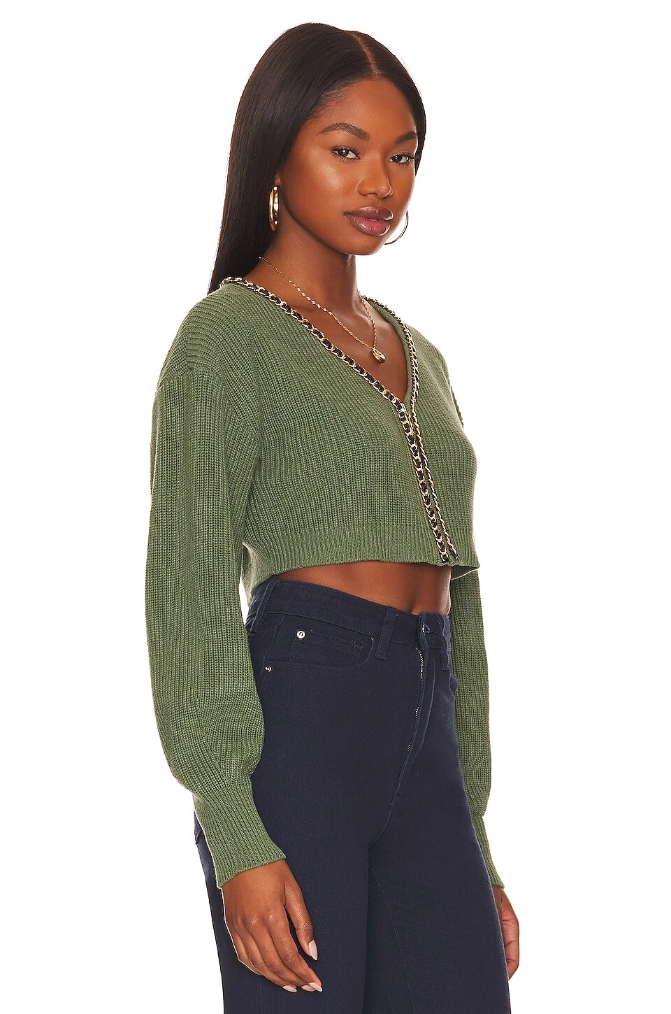 Tashia Cropped Zip Cardigan Deep Green 2 Tashia Cropped Zip Cardigan Deep Green - Image 2