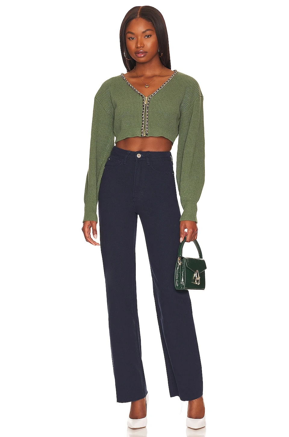 Tashia Cropped Zip Cardigan Deep Green 4 Tashia Cropped Zip Cardigan Deep Green - Image 4