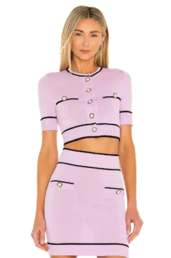 Pearl Short Sleeve Cardigan In Lilac & Purple Lilac & Black