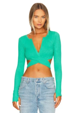 Lovers + Friends Ludlow Wrap Top Turquoise