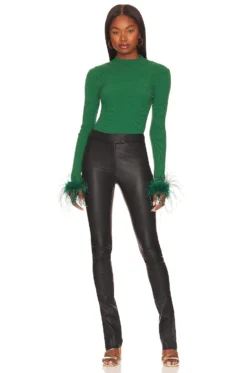 Relena Feather Open Back Top Green -Fashion Clothing LOVF WS2471 V4