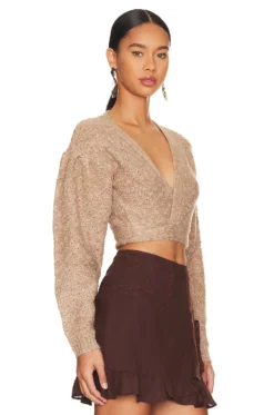 Sanida Wrap Knit Top Tan -Fashion Clothing LOVF WS2528 V2