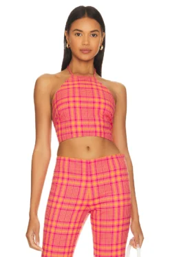 Rodeo Crop Top Pink & Orange Plaid