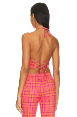Rodeo Crop Top Pink & Orange Plaid -Fashion Clothing LOVF WS2612 V3