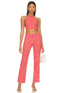 Rodeo Crop Top Pink & Orange Plaid -Fashion Clothing LOVF WS2612 V4