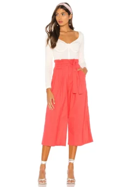 Wide Leg Paperbag Pant Coral -Fashion Clothing LPAR WP117 V4