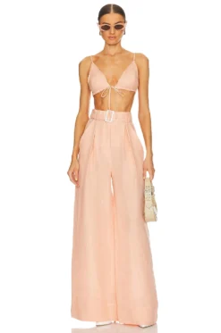 Wide Leg Pleated Pant Peach -Fashion Clothing MBRU WP7 V4