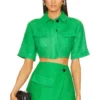 Cargo Button Up Crop Top Kelly Green