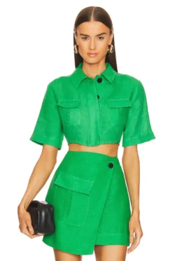 Cargo Button Up Crop Top Kelly Green