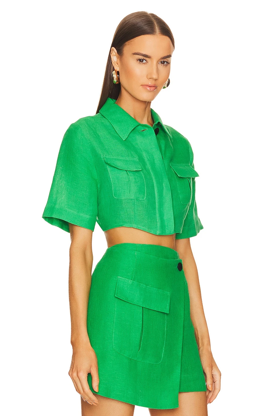 Cargo Button Up Crop Top Kelly Green 2 Cargo Button Up Crop Top Kelly Green - Image 2