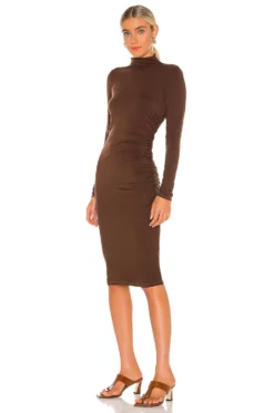 Mock Neck Midi Dress Saddle