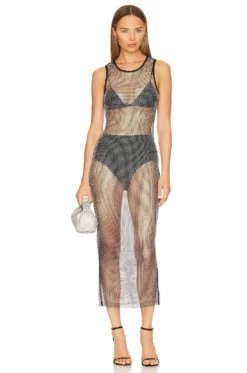 Adana Diamante Mesh Dress Silver &Black