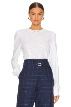 Blair Waffle Knit Puff Sleeve Pullover White