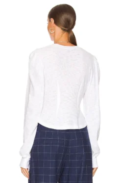 Blair Waffle Knit Puff Sleeve Pullover White -Fashion Clothing MWER WK21 V3