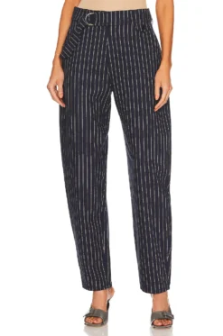 Allan Pinstripe Barrel Pant Navy Beige Pinstripe