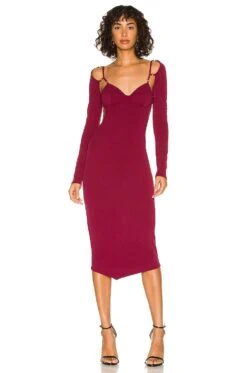 Riven Midi Dress Burgundy