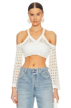 Marcella Open Cable Cropped Pullover White