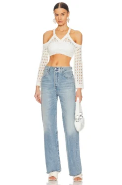 Marcella Open Cable Cropped Pullover White -Fashion Clothing NBDR WK125 V4