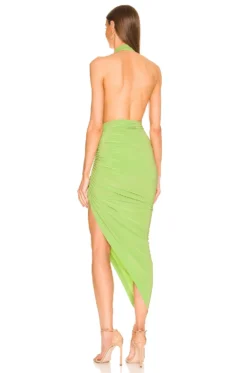 Norma Kamali Halter Side Drape Gown Gemini Green -Fashion Clothing NKAM WD344 V3