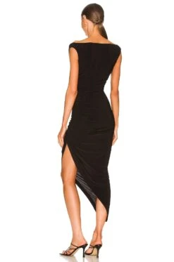Norma Kamali Tara Side Drape Gown Black -Fashion Clothing NKAM WD347 V3