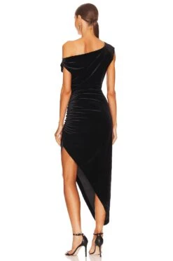 Norma Kamali Drop Shoulder Side Drape Gown Black -Fashion Clothing NKAM WD405 V4