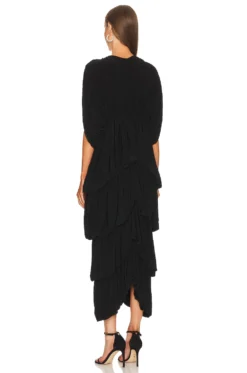 Norma Kamali 5 Tiered Butterfly Gown Black -Fashion Clothing NKAM WD417 V4