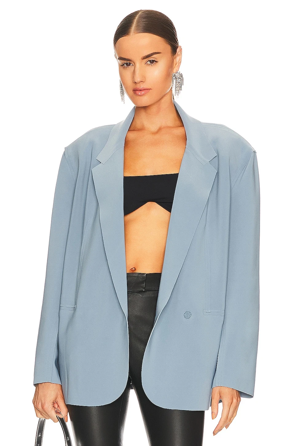 Norma Kamali Oversized Double Breasted Jacket Soft Blue 1 Norma Kamali Oversized Double Breasted Jacket Soft Blue