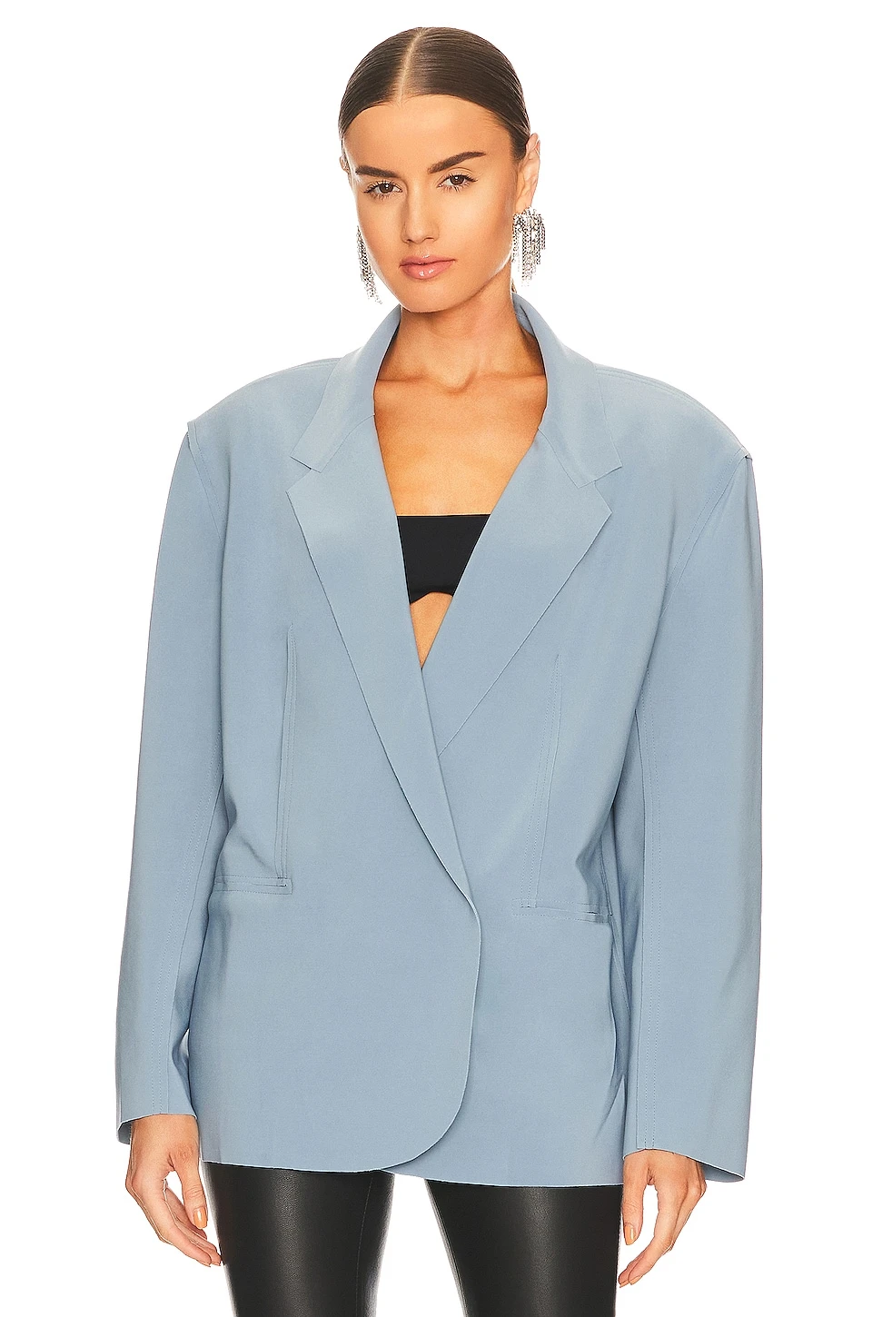 Norma Kamali Oversized Double Breasted Jacket Soft Blue 2 Norma Kamali Oversized Double Breasted Jacket Soft Blue - Image 2