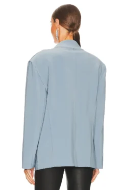 Norma Kamali Oversized Double Breasted Jacket Soft Blue 8 Norma Kamali Oversized Double Breasted Jacket Soft Blue -Fashion Clothing NKAM WO142 V4