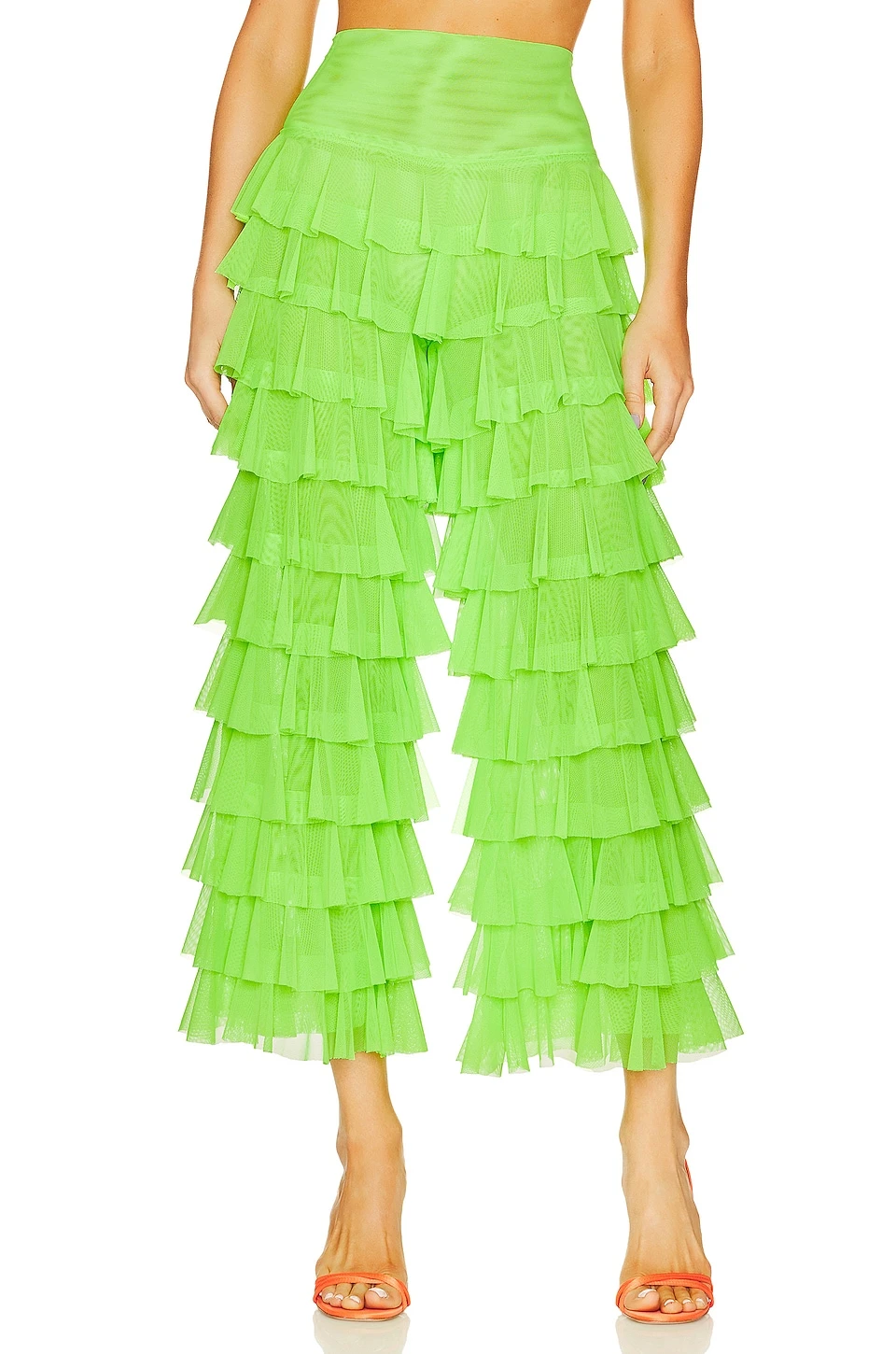 Norma Kamali Wide Leg Ruffle Pant Neon Green 1 Norma Kamali Wide Leg Ruffle Pant Neon Green