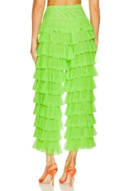 Norma Kamali Wide Leg Ruffle Pant Neon Green 6 Norma Kamali Wide Leg Ruffle Pant Neon Green -Fashion Clothing NKAM WP163 V3