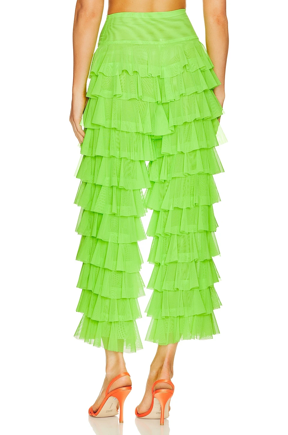Norma Kamali Wide Leg Ruffle Pant Neon Green 3 Norma Kamali Wide Leg Ruffle Pant Neon Green - Image 3