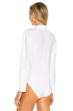 Norma Kamali X REVOLVE NK Shirt Bodysuit White -Fashion Clothing NKAM WS112 V4