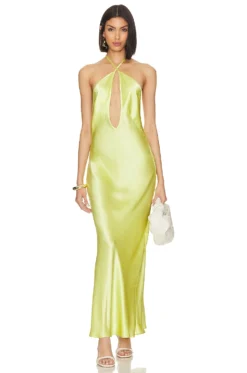 Irena Silk Midi Dress Chartreuse -Fashion Clothing NROL WD49 V1 1