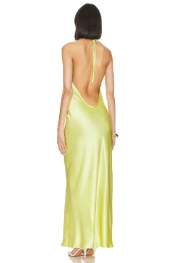Irena Silk Midi Dress Chartreuse -Fashion Clothing NROL WD49 V3