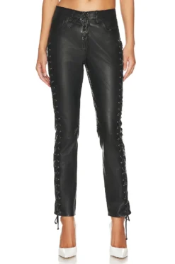One Teaspoon Blacklight Leather Lace Up Pants Black