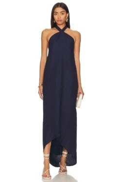 Air Linen Halter Maxi Dress Deep Navy