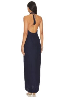 Air Linen Halter Maxi Dress Deep Navy -Fashion Clothing ONIR WD10 V3