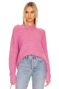 Eva Pullover With Neck Slit Top Aurora Pink