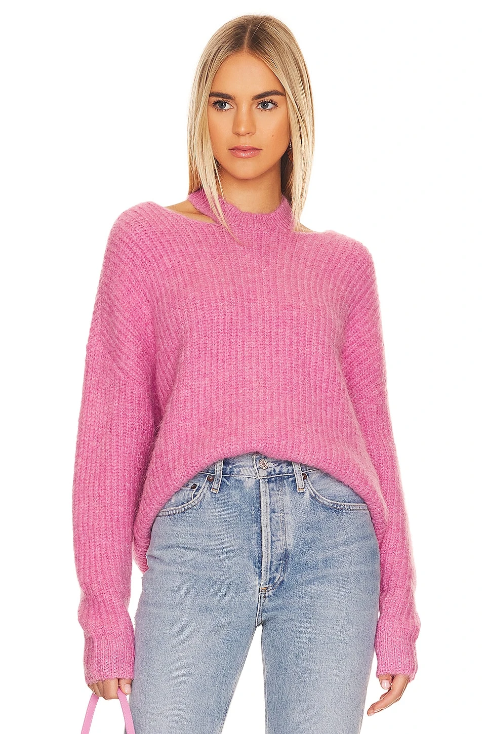 Eva Pullover With Neck Slit Top Aurora Pink 1 Eva Pullover With Neck Slit Top Aurora Pink