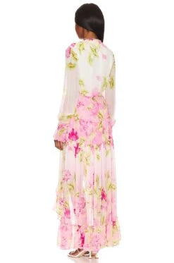 Ren Hi-low Maxi Dress Pink Lotues 5 Ren Hi-low Maxi Dress Pink Lotues -Fashion Clothing ROCS WD260 V3