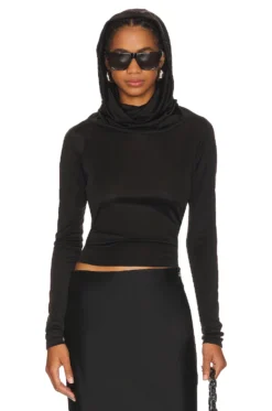 Long Sleeve Cowl Hood Black -Fashion Clothing RTAR WS170 V3