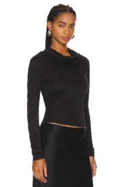 Long Sleeve Cowl Hood Black -Fashion Clothing RTAR WS170 V4